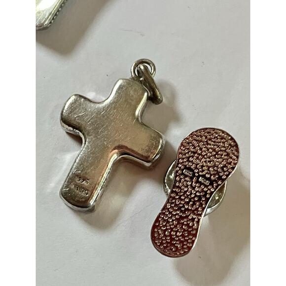 Vtg 925 Sterling Silver Pendant Lot Large Glass Resin Shell Cross Greek Mexico - Picture 7 of 8